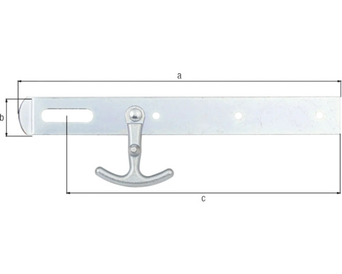Metallischer Fensterladenhalter mit den Maßen a, b und c