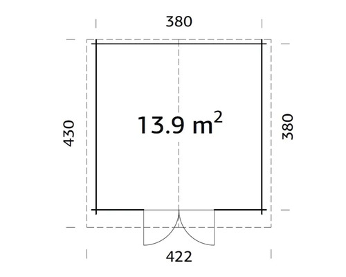 Grundrisszeichnung mit Maßangaben für ein Gartenhaus