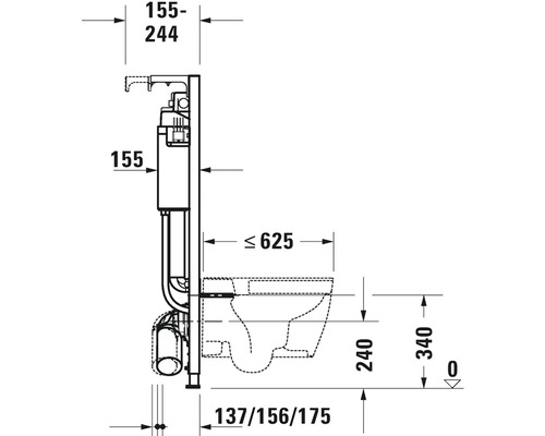Technische Zeichnung eines Vorwandelements für ein WC mit Maßangaben.