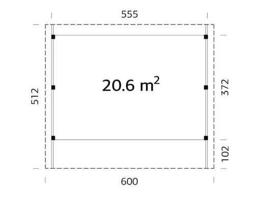 Grundrisszeichnung mit Maßangaben und einer Fläche von 20,6 Quadratmetern
