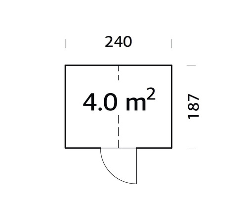 Grundriss mit den Maßen 240 mal 187 Zentimeter und einer Fläche von 4,0 Quadratmetern
