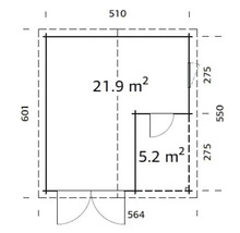 Grundriss eines Gartenhauses mit Maßangaben