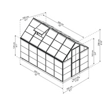 Gewächshaus Harmony 6x10 Polycarbonatplatten 0,7 mm inkl. Fundamentrahmen 185 x 305 cm Aluminium