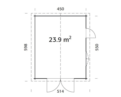 Grundrisszeichnung eines Gartenhauses mit einer Fläche von 23.9 Quadratmetern