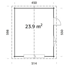 Grundriss des Gartenhauses mit Flächenangabe und Maßen