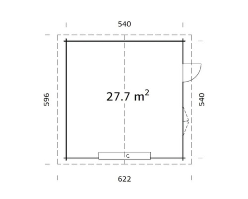 Grundrisszeichnung mit Flächenangabe 27,7 Quadratmeter