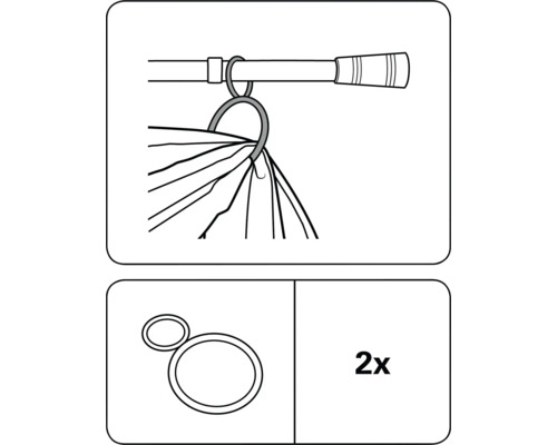 Gardinenstange mit Gardinenringen, zwei Stück