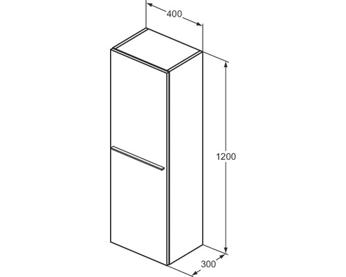Technische Zeichnung eines Badezimmer Hochschranks mit den Maßen 400 x 300 x 1200 Millimeter