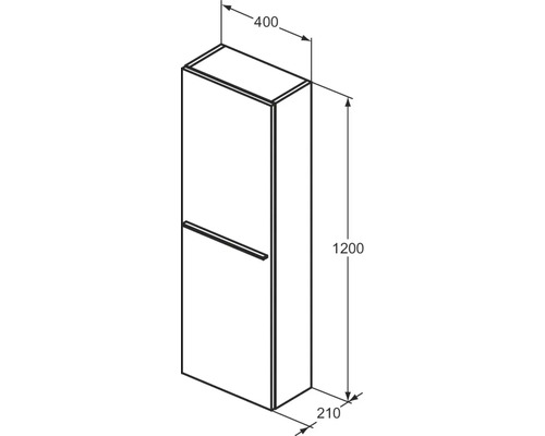 Technische Zeichnung eines Badezimmer-Hochschranks mit den Maßen 400 x 1200 x 210 Millimeter.