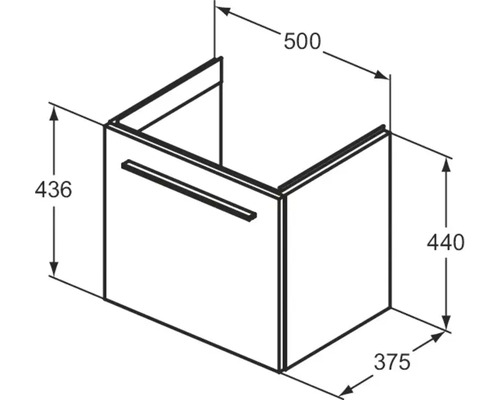 Technische Zeichnung eines Hängeschranks mit den Maßen 500 x 436 x 375 mm