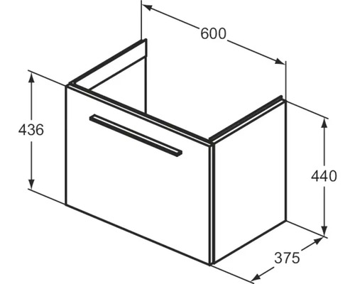 Technische Zeichnung eines Waschtischunterschranks mit Maßangaben