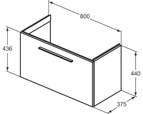 Technische Zeichnung eines Waschtischunterschranks mit Maßen.