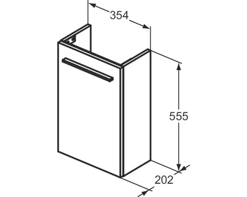Technische Zeichnung eines Waschtischunterschranks mit Maßangaben