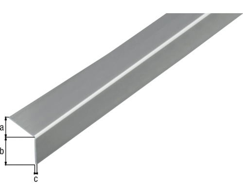 Winkelprofil aus Metall mit Maßangaben a, b und c.