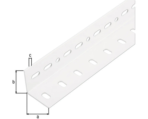 Gelochter Montagewinkel mit Maßangaben a, b und c.