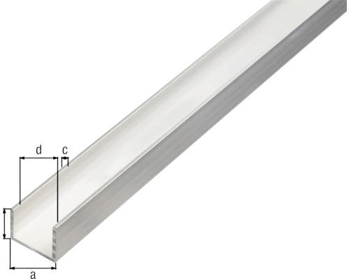 Aluminium U-Profil mit Maßangaben