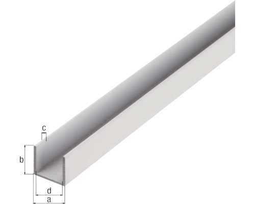 U-Profil aus Metall mit Maßangaben