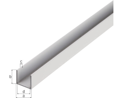 U-Profil aus Aluminium mit Maßangaben