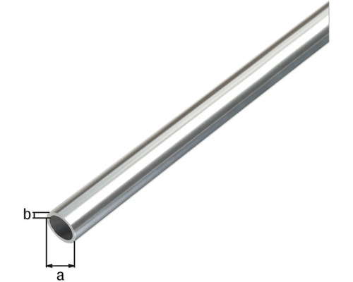 Metallrohr mit den Markierungen a und b zur Kennzeichnung von Abmessungen