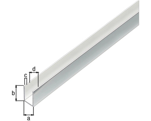 U-Profil aus Metall mit Maßangaben