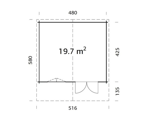 Grundriss mit Maßangaben: 19,7 Quadratmeter