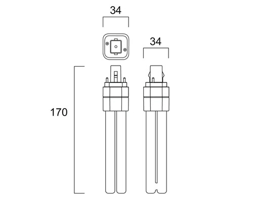 Abmessungen einer Kompaktleuchtstofflampe mit Sockel