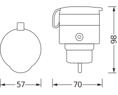 Technische Zeichnung einer Steckdose mit Maßen