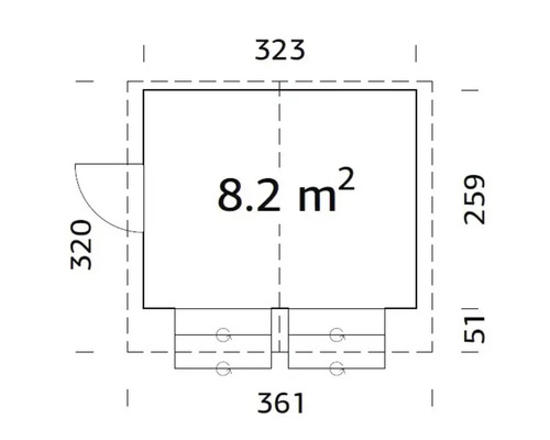 Grundrisszeichnung mit Flächenangabe 8.2 Quadratmeter