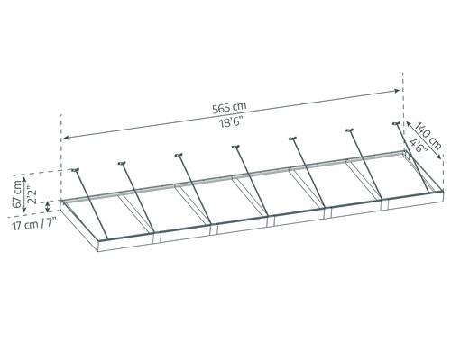 Diagramm einer Terrassenüberdachung mit Maßangaben