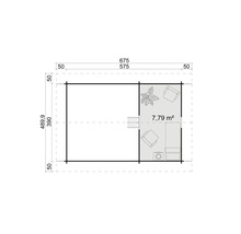 Grundrisszeichnung eines Gartenhauses mit Maßangaben