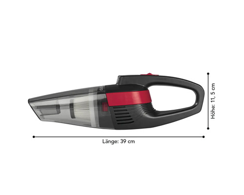 Akkusauger mit den Maßen Länge 39 cm und Höhe 11,5 cm
