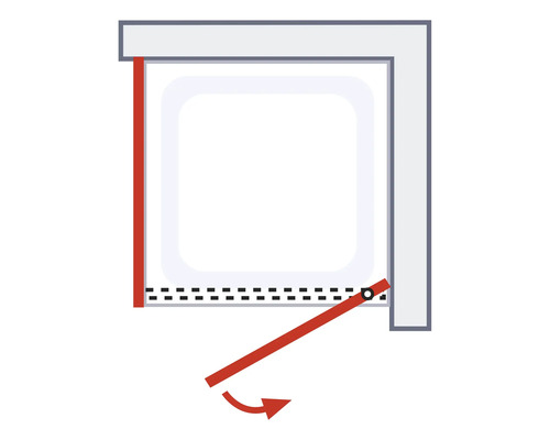 Darstellung einer Schwingtür für Duschkabine mit Schwenkbereich