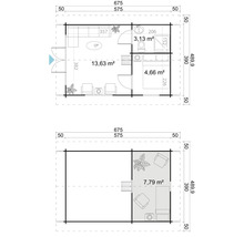 Grundriss eines Gartenhauses mit Maßangaben