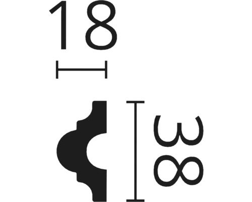 Abmessungen einer Zierleiste: 18 mal 38 Millimeter