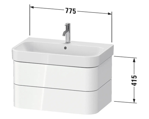 Waschtisch mit Unterschrank und Maßangaben 775 und 415
