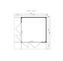 Grundriss eines Gartenhauses mit Maßangaben