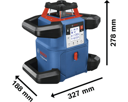 Bosch Rotationslaser mit den Maßen 327 mm x 188 mm x 278 mm