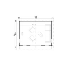 Grundriss eines Gartenhauses mit Abmessungen
