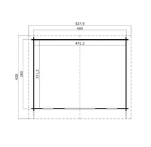 Grundriss einer Gartenlaube mit Abmessungen