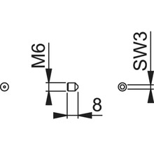 Technische Zeichnung einer Schraube mit den Maßen M6 und SW3, Länge 8