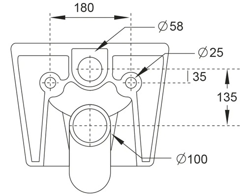 Technische Zeichnung eines Montageteils mit Maßangaben in Millimetern.