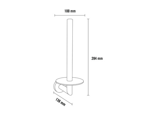 Technische Zeichnung eines Toilettenpapierhalters mit Maßangaben.