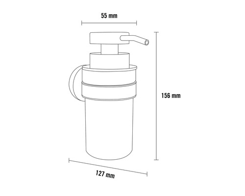 Technische Zeichnung eines Seifenspenders mit Maßangaben