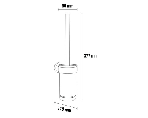 Technische Zeichnung einer WC-Garnitur mit den Maßangaben 90 mm, 118 mm und 377 mm.