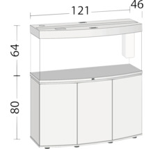 Aquariumkombination mit Unterschrank und Maßangaben