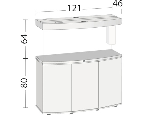 Aquariumkombination mit Unterschrank und Maßangaben