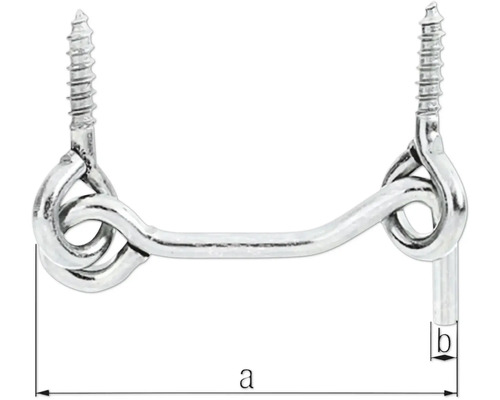 Draht-Haken mit Öse und Schrauben zur Größenangabe