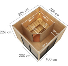 Saunahaus Karibu Termingo 3 B ohne Ofen mit Vorraum und Holztür mit Isolierglas wärmegedämmt