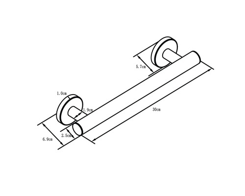 Zeichnung eines 30 Zentimeter langen Handtuchhalters mit Maßangaben