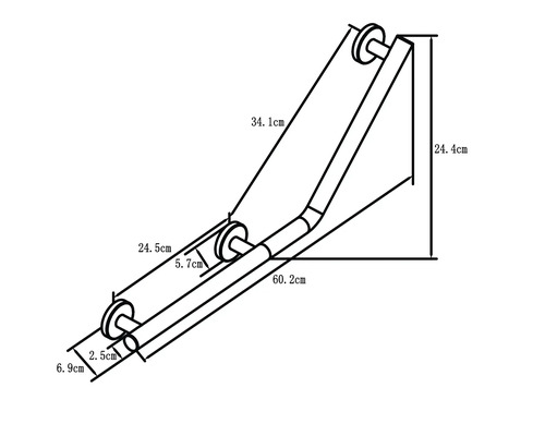 Skizze eines Badewannengriffs mit Maßen.
